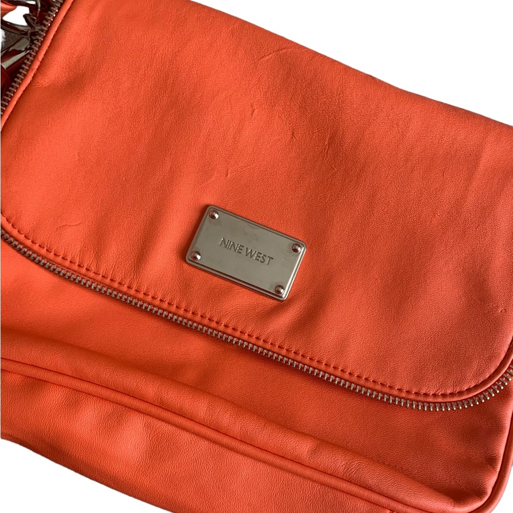Nine West Crossbody Purse Leopard Print Lining Bright Orange Coral - Picture 2 of 15
